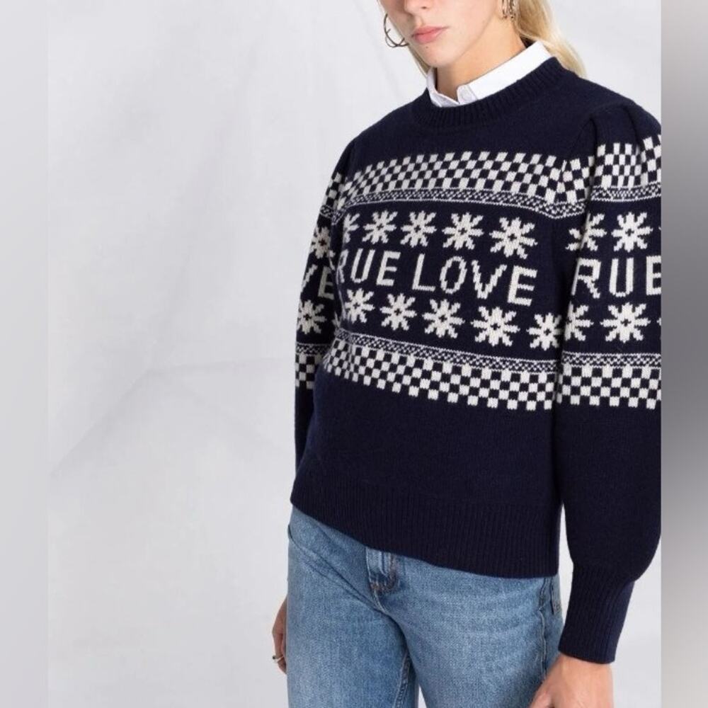 Sandro Paris Navy Blue White Wool Blend True Love Luciano Sweater - 2 Medium - Picture 13 of 13